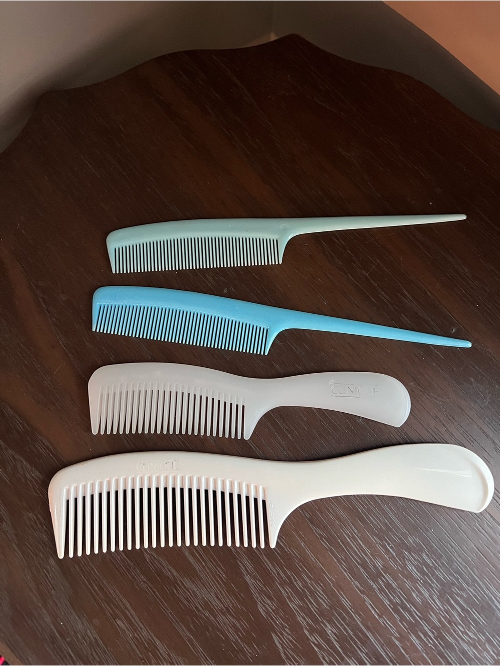 Lot of 4 vintage combs- 2 are Clinique Women styles rat tail comb retro